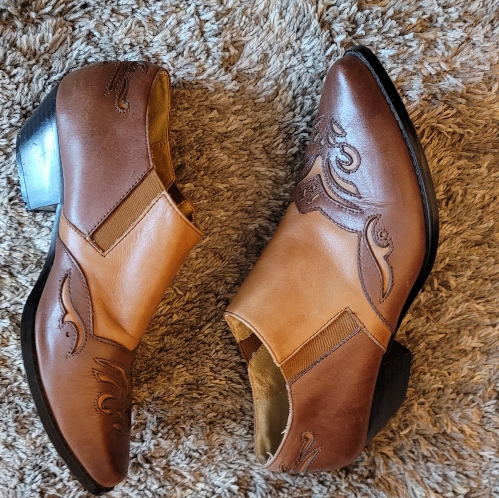 Dingo Brown Tan Leather Western BOHO Style Ankle Booties 7.5 - Picture 7 of 11